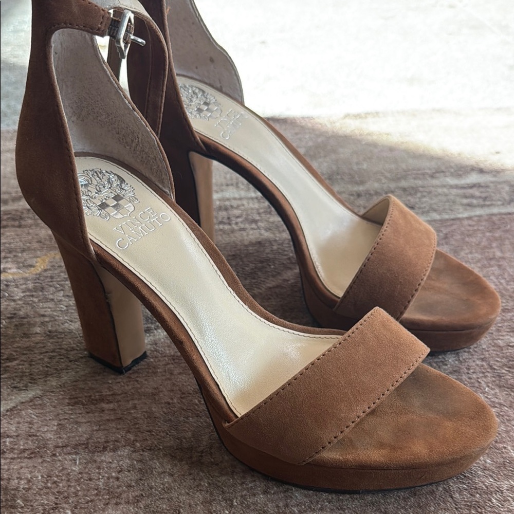 Vince Camuto Brown Suede Ankle-Strap Platform Heels 8.5